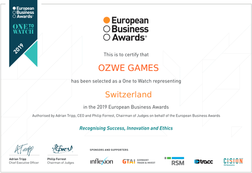 European Business Awards 2019 Certificate